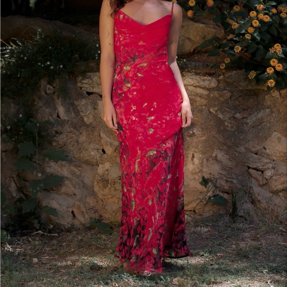 Elegant Red Floral Women's Dress